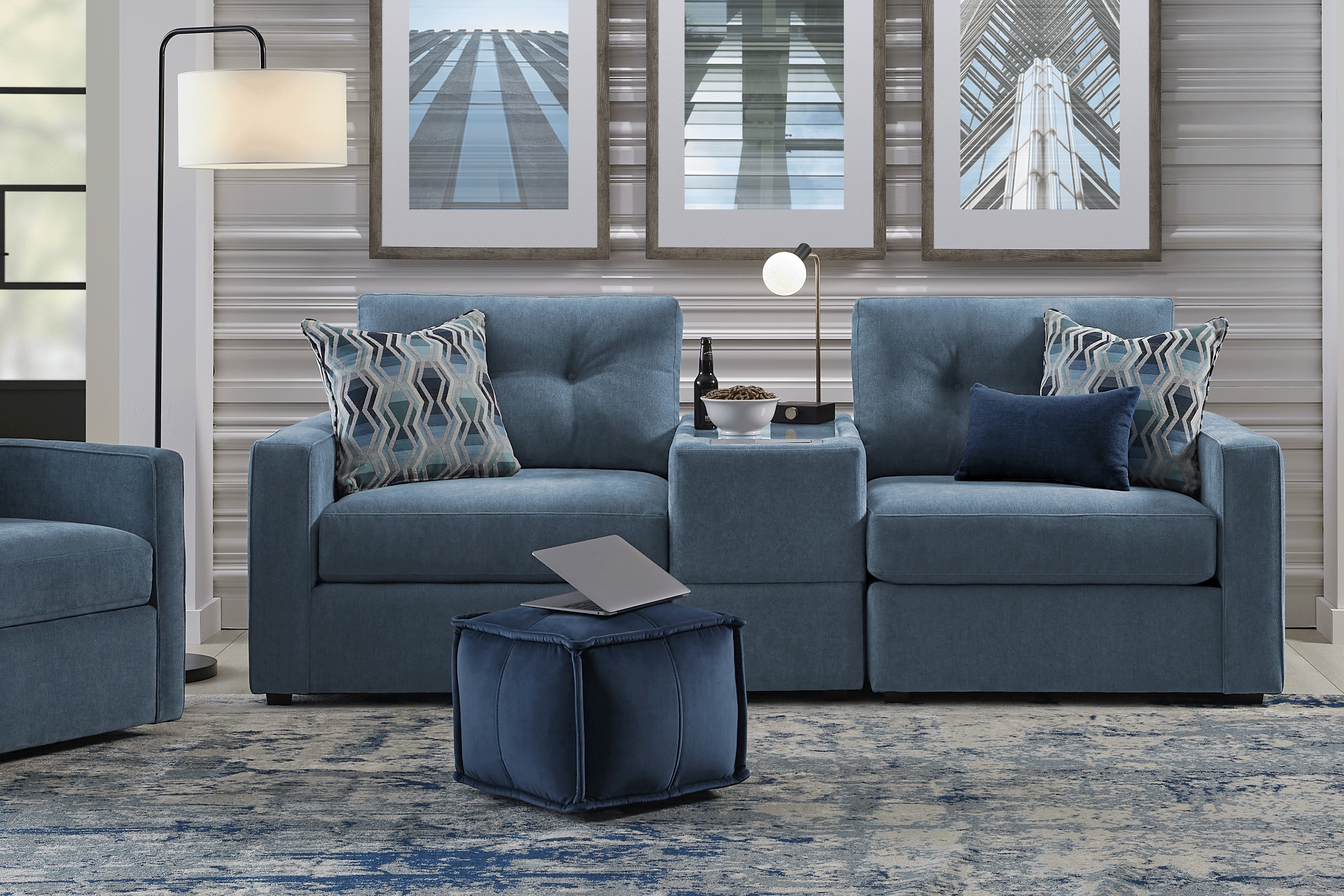 ModularOne Teal 3 Pc Sectional with Media Console - Thumbnail - Image 2
