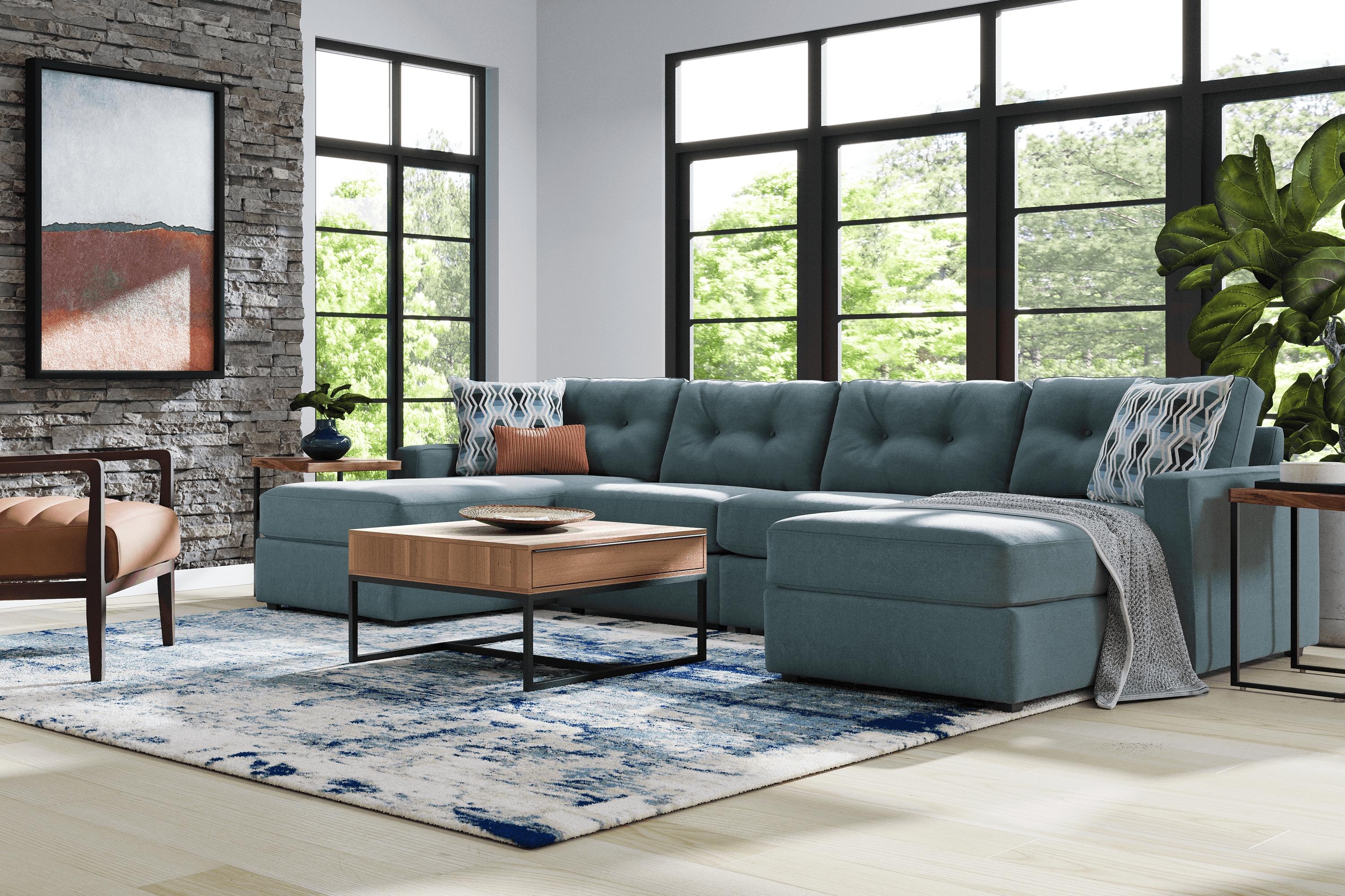 ModularOne Teal 4 Pc Sectional - Thumbnail - Image 2