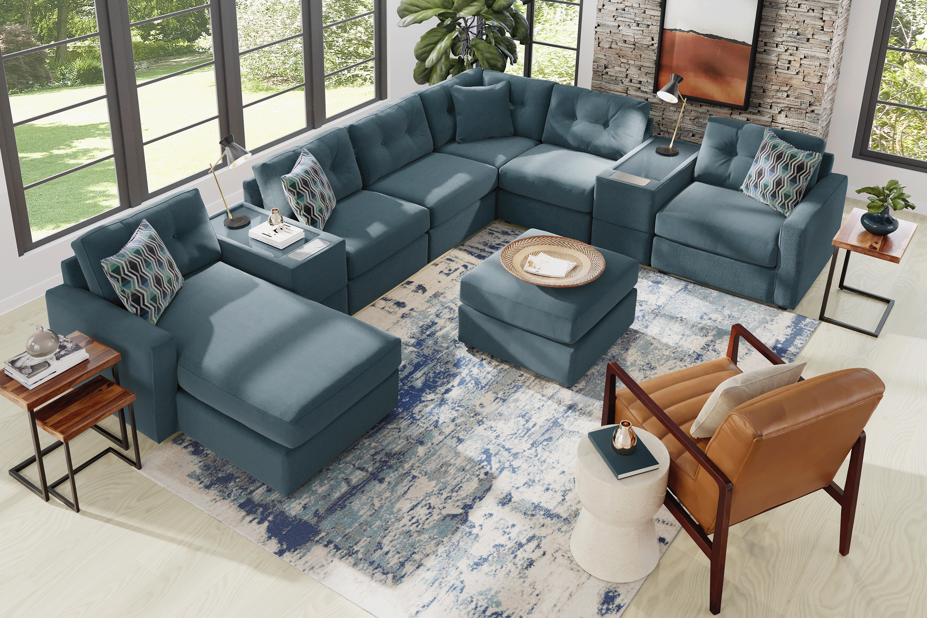 ModularOne Teal 8 Pc Sectional with Media Consoles - Thumbnail - Image 2
