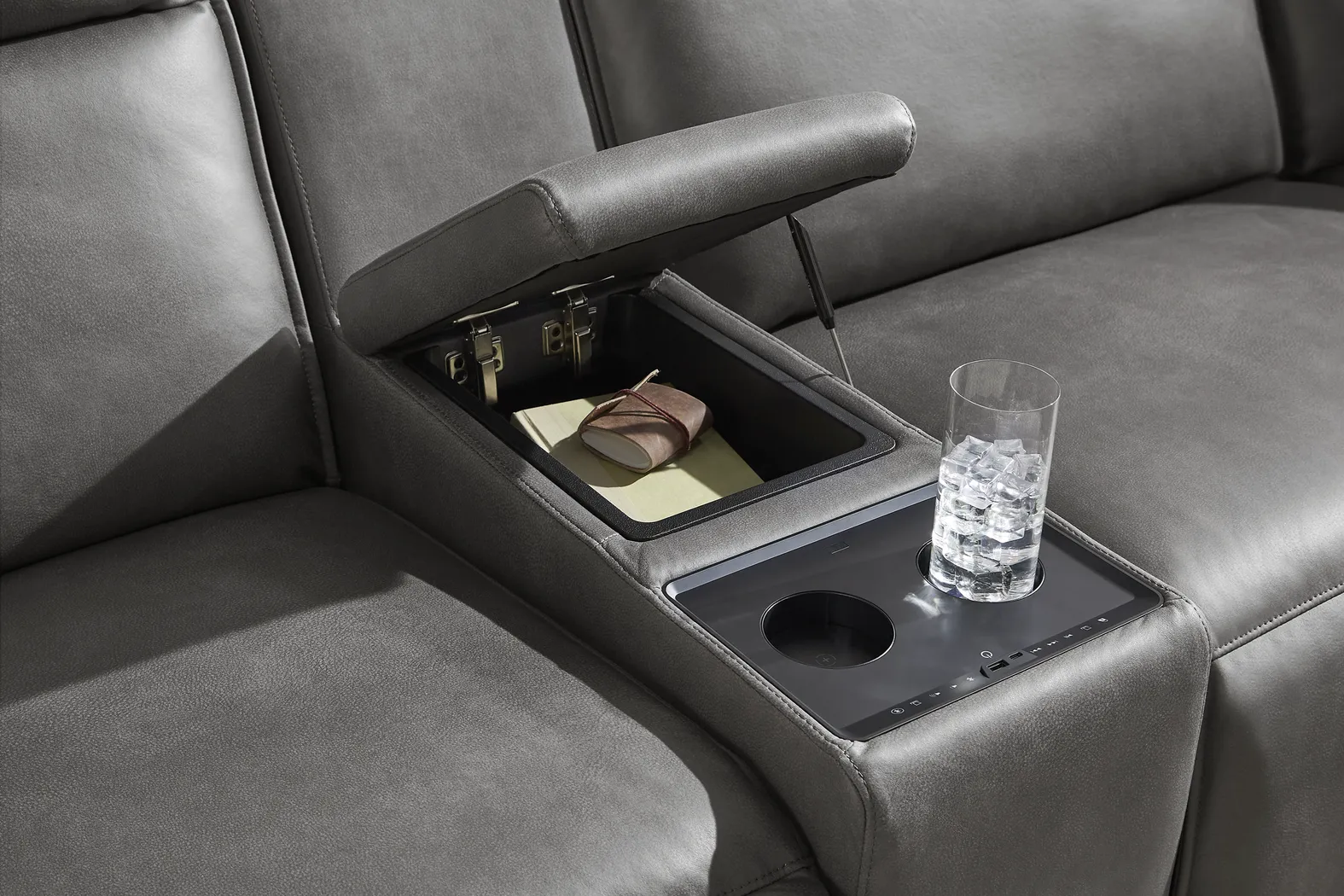 Charcoal 3 Pc Dual Power Reclining ModularTwo with Media Console - Image 5