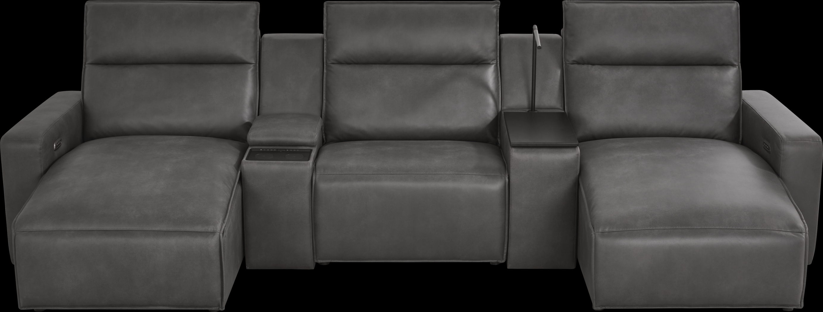 ModularTwo Charcoal 5 Pc Dual Power Reclining Sectional with Media and Wood Top Consoles - Thumbnail - Image 3