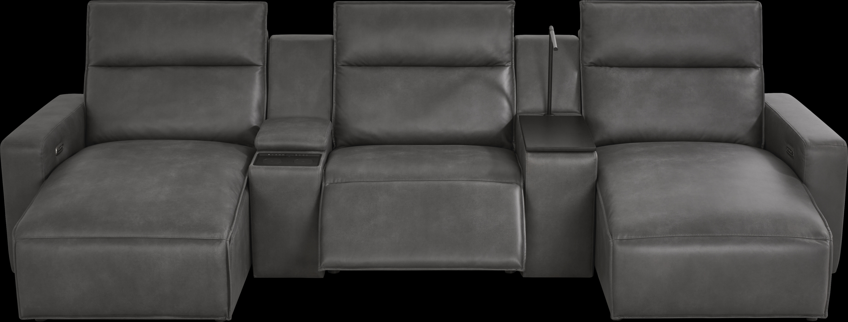 ModularTwo Charcoal 5 Pc Dual Power Reclining Sectional with Media and Wood Top Consoles - Thumbnail - Image 1