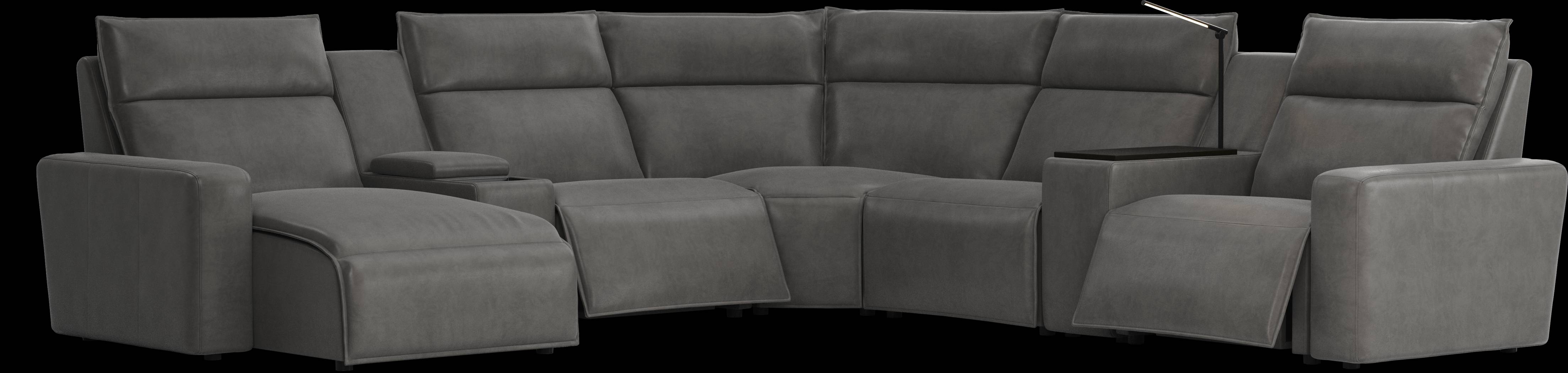 ModularTwo Charcoal 7 Pc Dual Power Reclining Sectional with Media and Wood Top Consoles - Thumbnail - Image 3