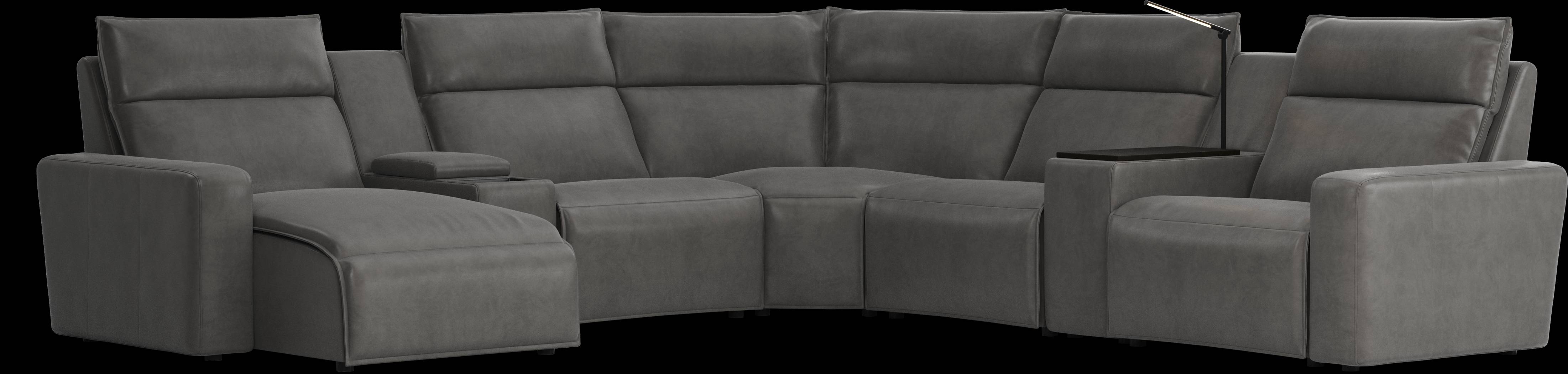 ModularTwo Charcoal 7 Pc Dual Power Reclining Sectional with Media and Wood Top Consoles - Thumbnail - Image 1