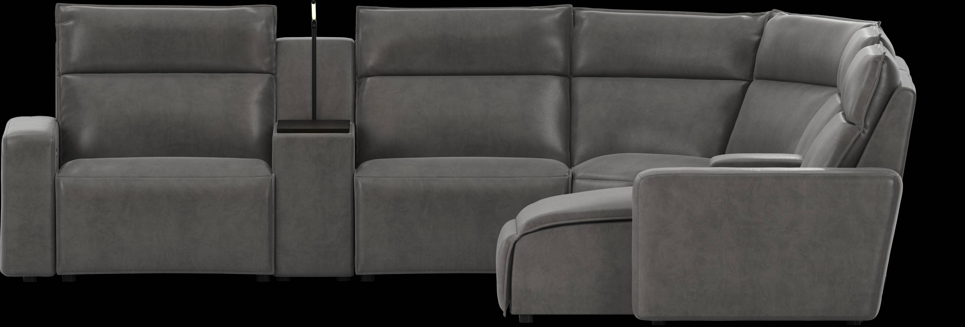 ModularTwo Charcoal 7 Pc Dual Power Reclining Sectional with Media and Wood Top Consoles - Thumbnail - Image 3