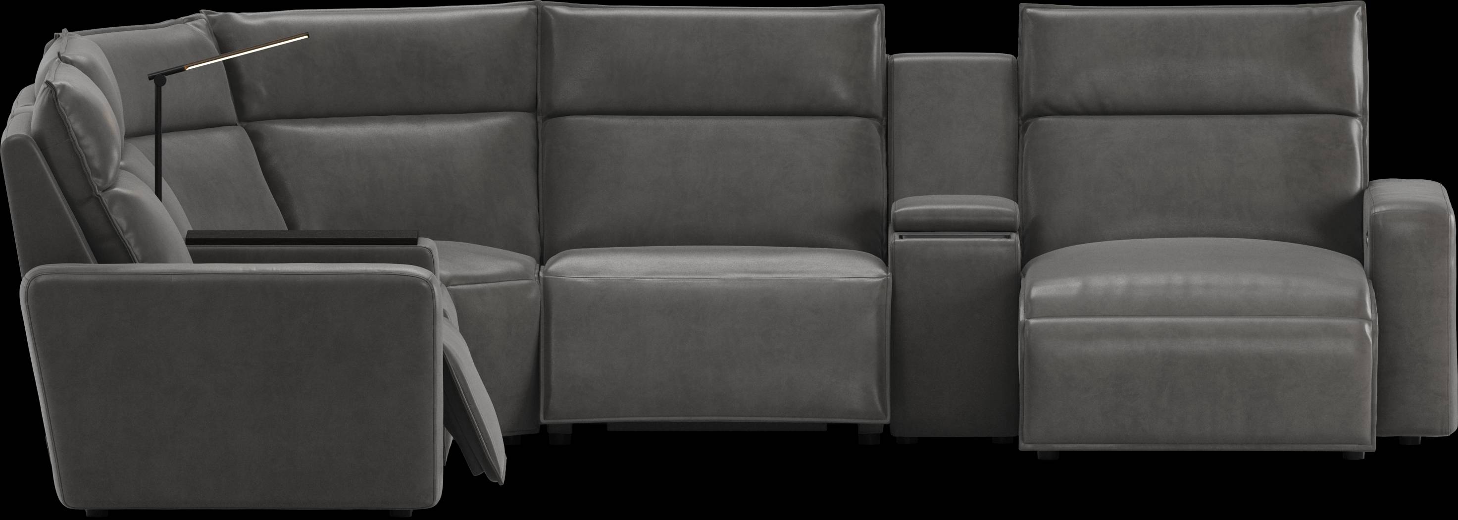 ModularTwo Charcoal 7 Pc Dual Power Reclining Sectional with Media and Wood Top Consoles - Thumbnail - Image 4