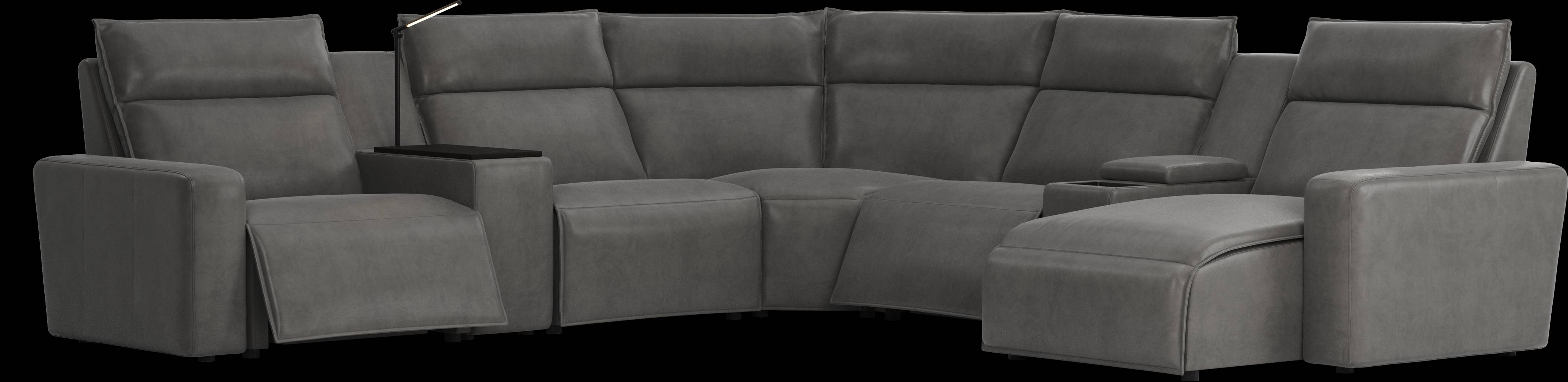 ModularTwo Charcoal 7 Pc Dual Power Reclining Sectional with Media and Wood Top Consoles - Thumbnail - Image 1