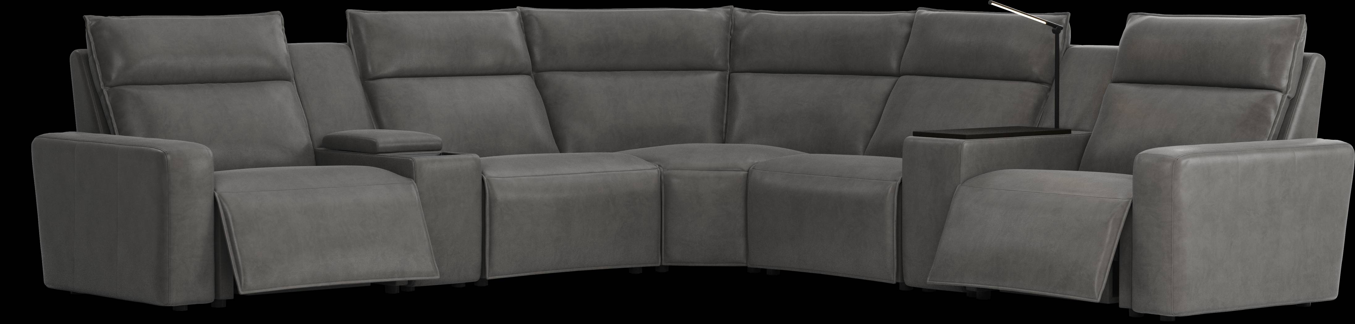 ModularTwo Charcoal 7 Pc Dual Power Reclining Sectional with Media and Wood Top Consoles - Thumbnail - Image 1