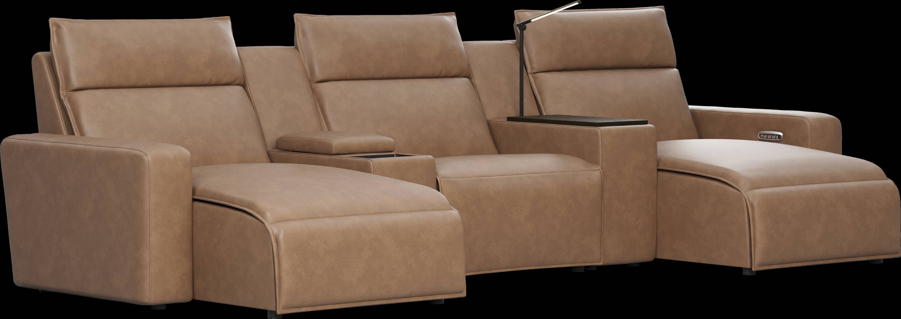ModularTwo Saddle 5 Pc Dual Power Reclining Sectional with Media and Wood Top Consoles - Thumbnail - Image 3