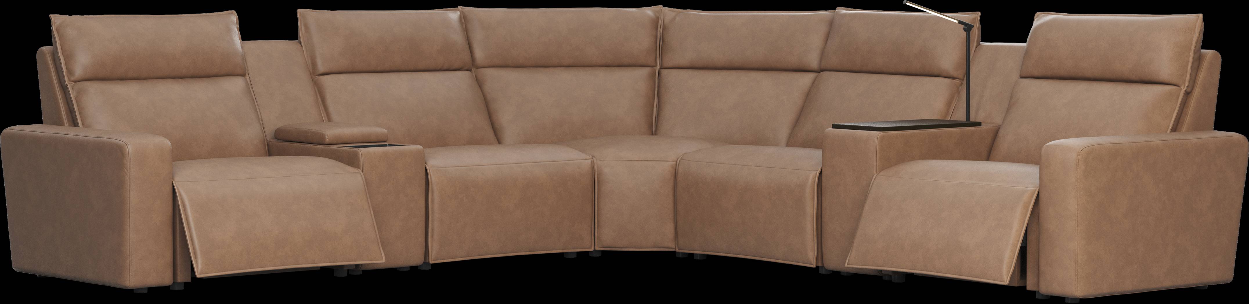 ModularTwo Saddle 7 Pc Dual Power Reclining Sectional with Media and Wood Top Consoles - Thumbnail - Image 1