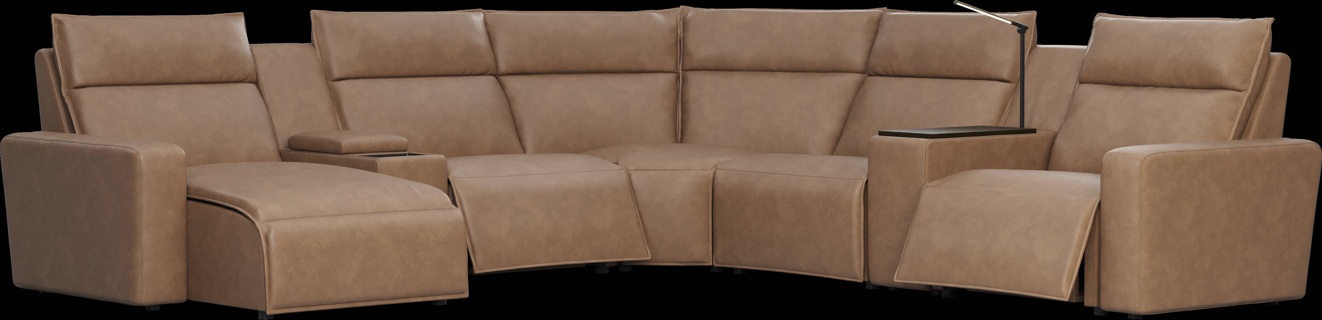 ModularTwo Saddle 7 Pc Dual Power Reclining Sectional with Media and Wood Top Consoles - Thumbnail - Image 1