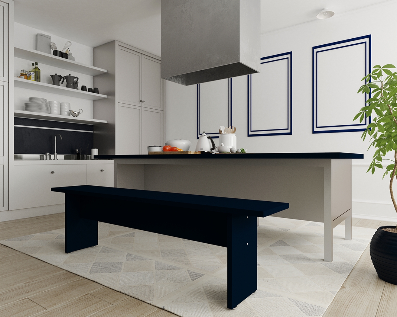 Mokema Blue Dining Bench - Thumbnail - Image 2