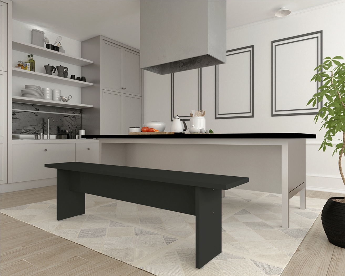 Mokema Gray Dining Bench - Thumbnail - Image 2