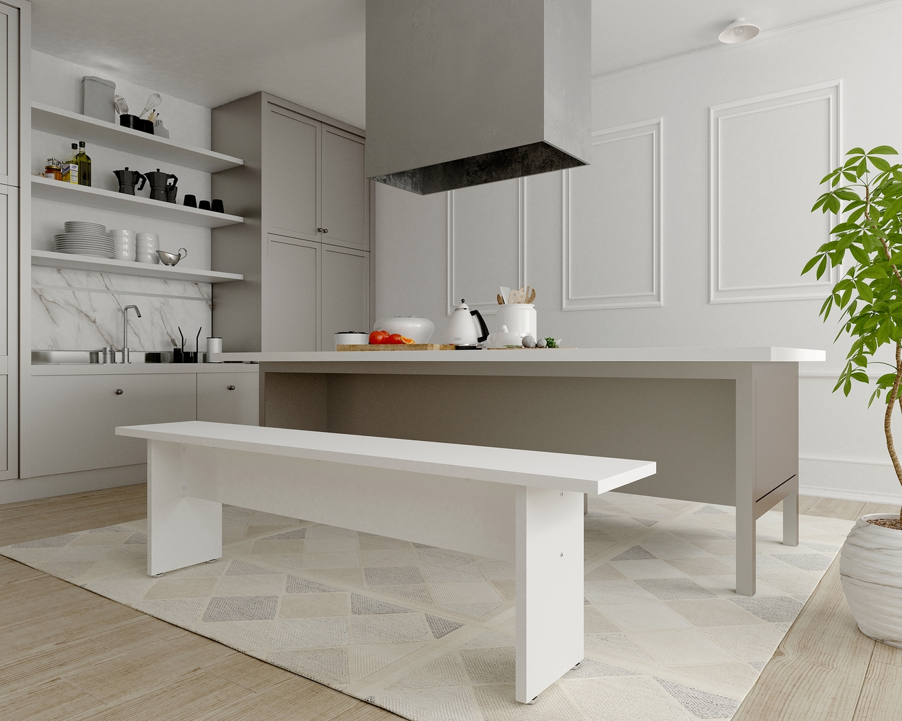 Mokema White Dining Bench - Thumbnail - Image 2