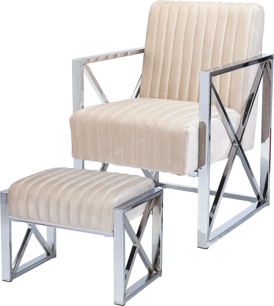 Moniteau Champagne Accent Chair With Ottoman - Thumbnail - Image 1