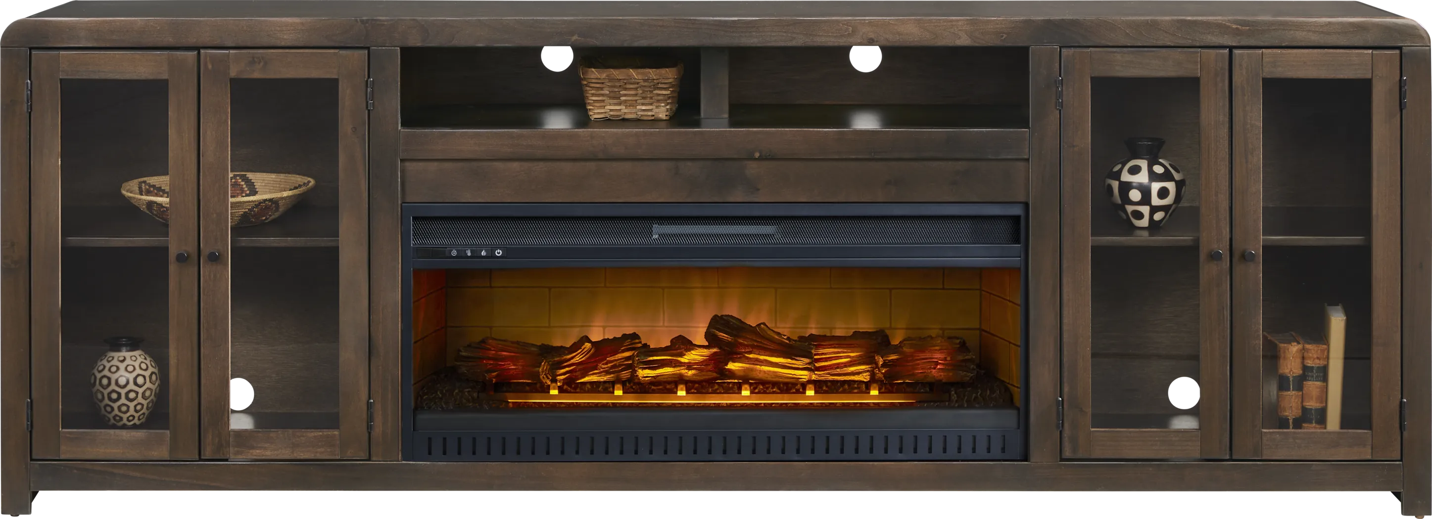 Montavilla Espresso 96 in. Console with Electric Log Fireplace - Thumbnail - Image 2