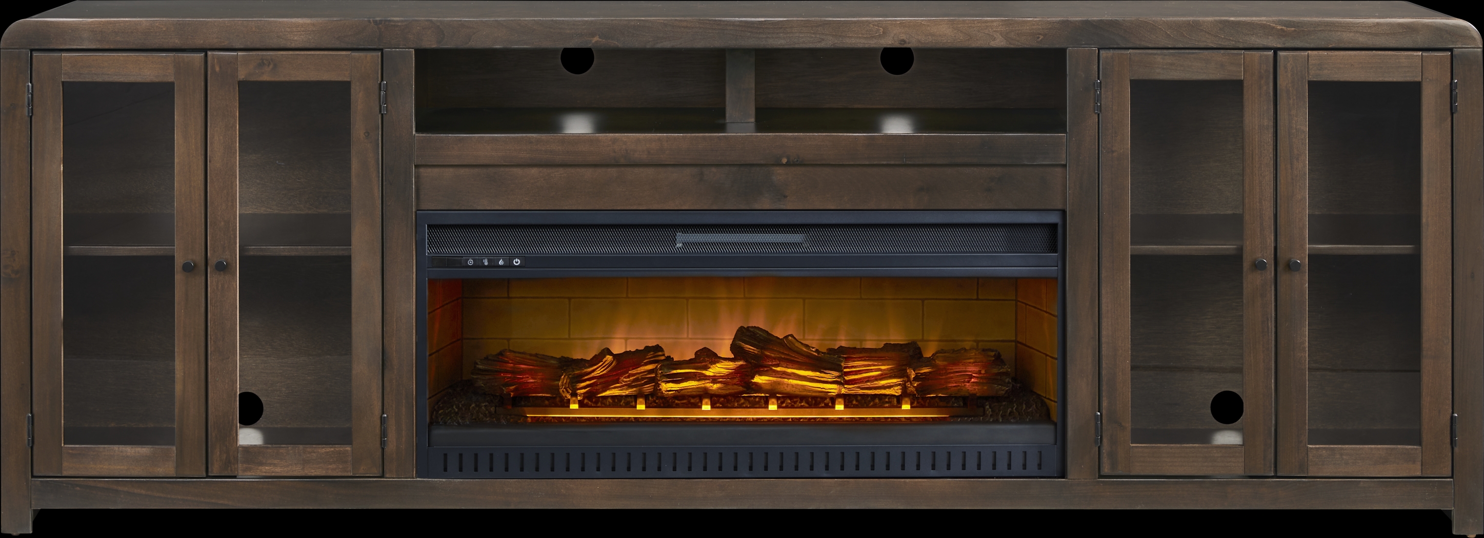 Montavilla Espresso Dark Wood 96 in. Console With Log Firebox
