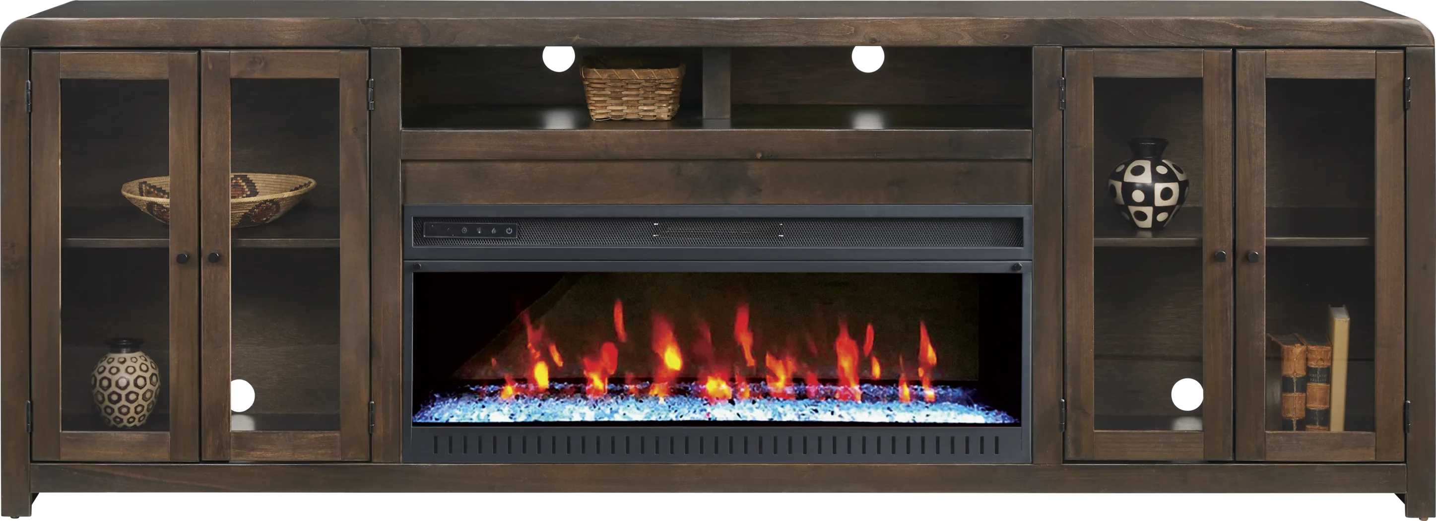 Montavilla Espresso 96 in. Console with Electric Fireplace - Thumbnail - Image 2