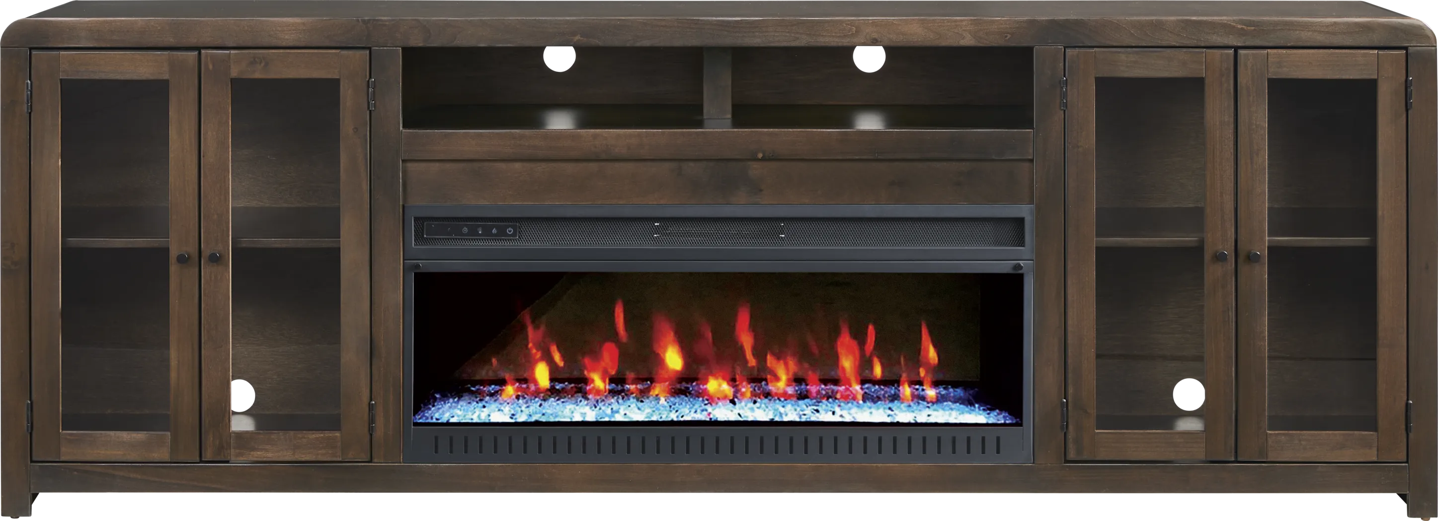 Montavilla Espresso 96 in. Console with Electric Fireplace - Thumbnail - Image 1