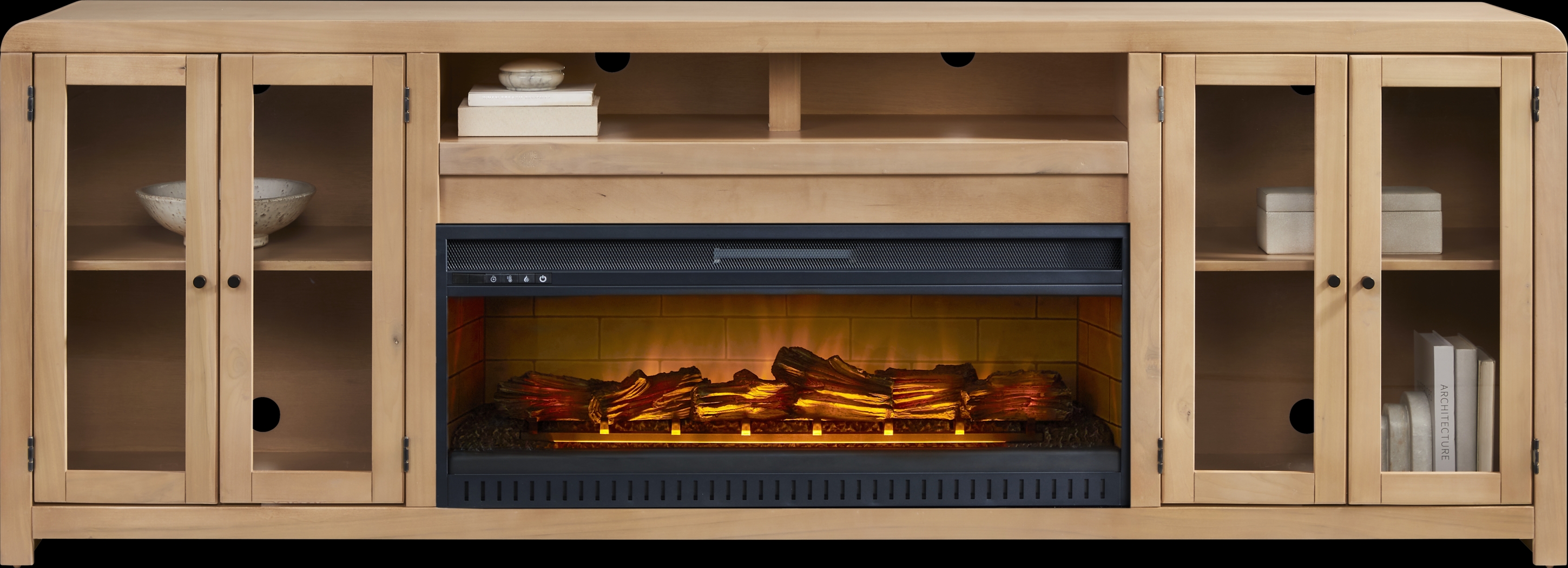 Montavilla Taffy 96 in. Console with Electric Log Fireplace - Thumbnail - Image 2