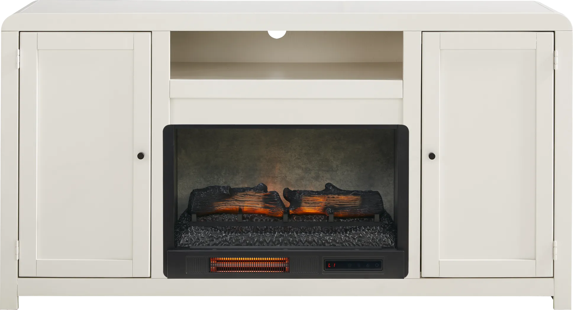 Montavilla White 64 in. Console with Electric Log Fireplace - Thumbnail - Image 1