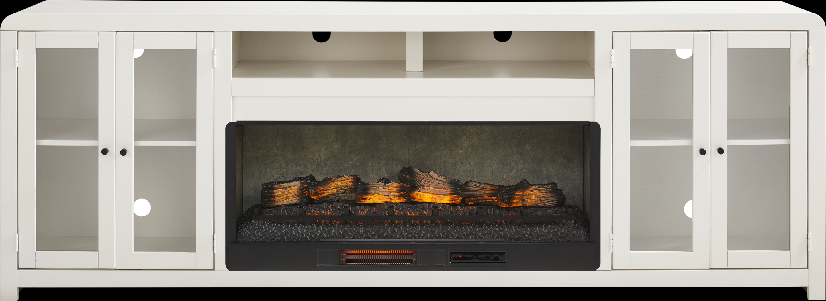 Montavilla White 96 in. Console with Electric Log Fireplace - Thumbnail - Image 1