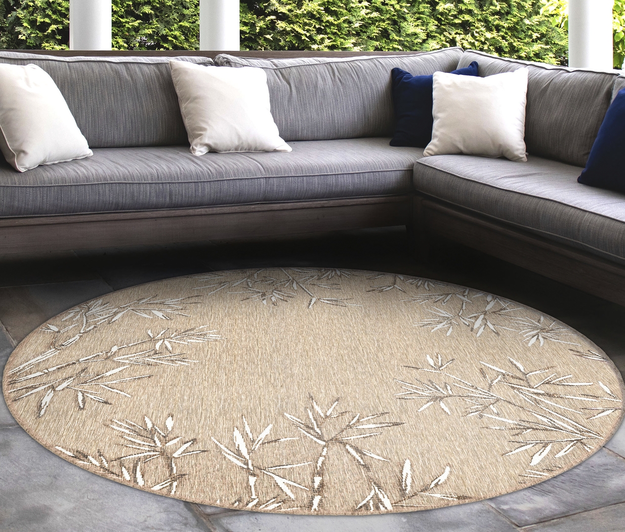 Montdover Tan 7'10 Round Indoor/Outdoor Rug - Thumbnail - Image 2