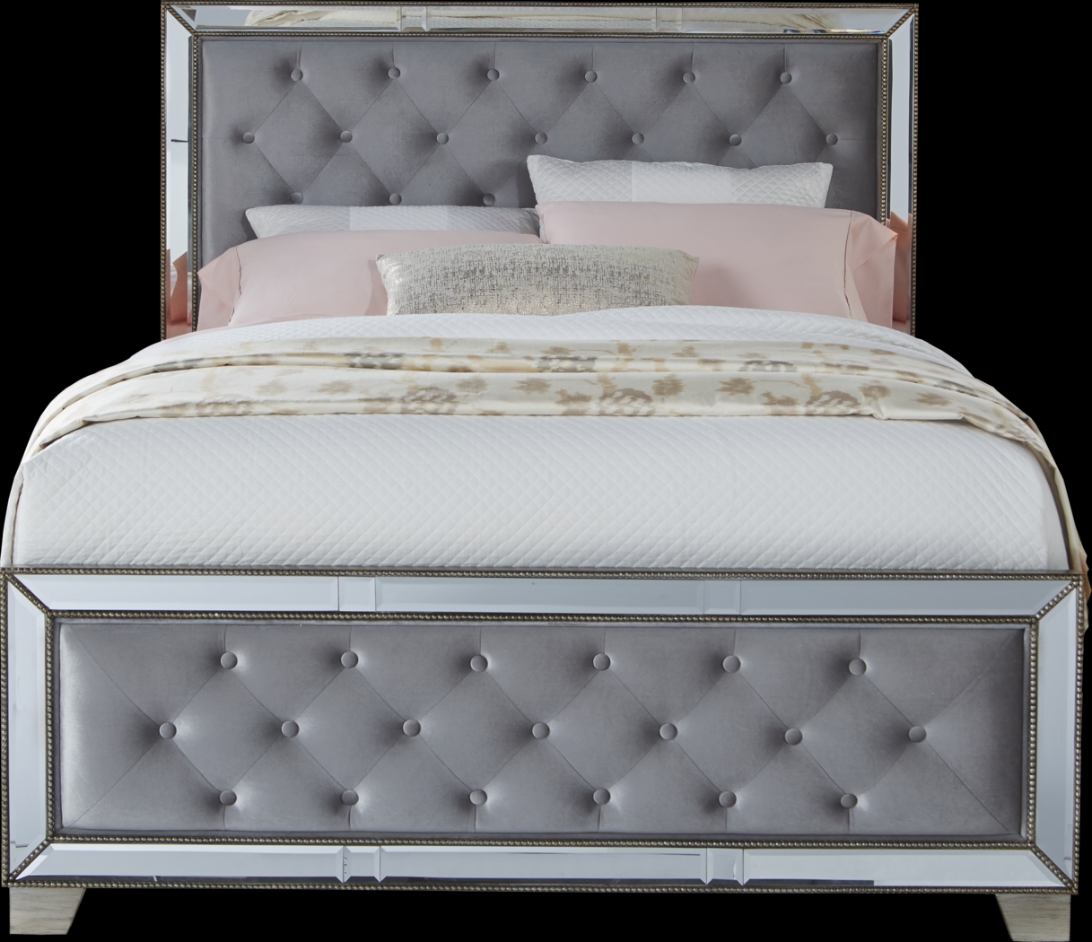 Montebello Silver 3 Pc Queen Upholstered Bed - Thumbnail - Image 1