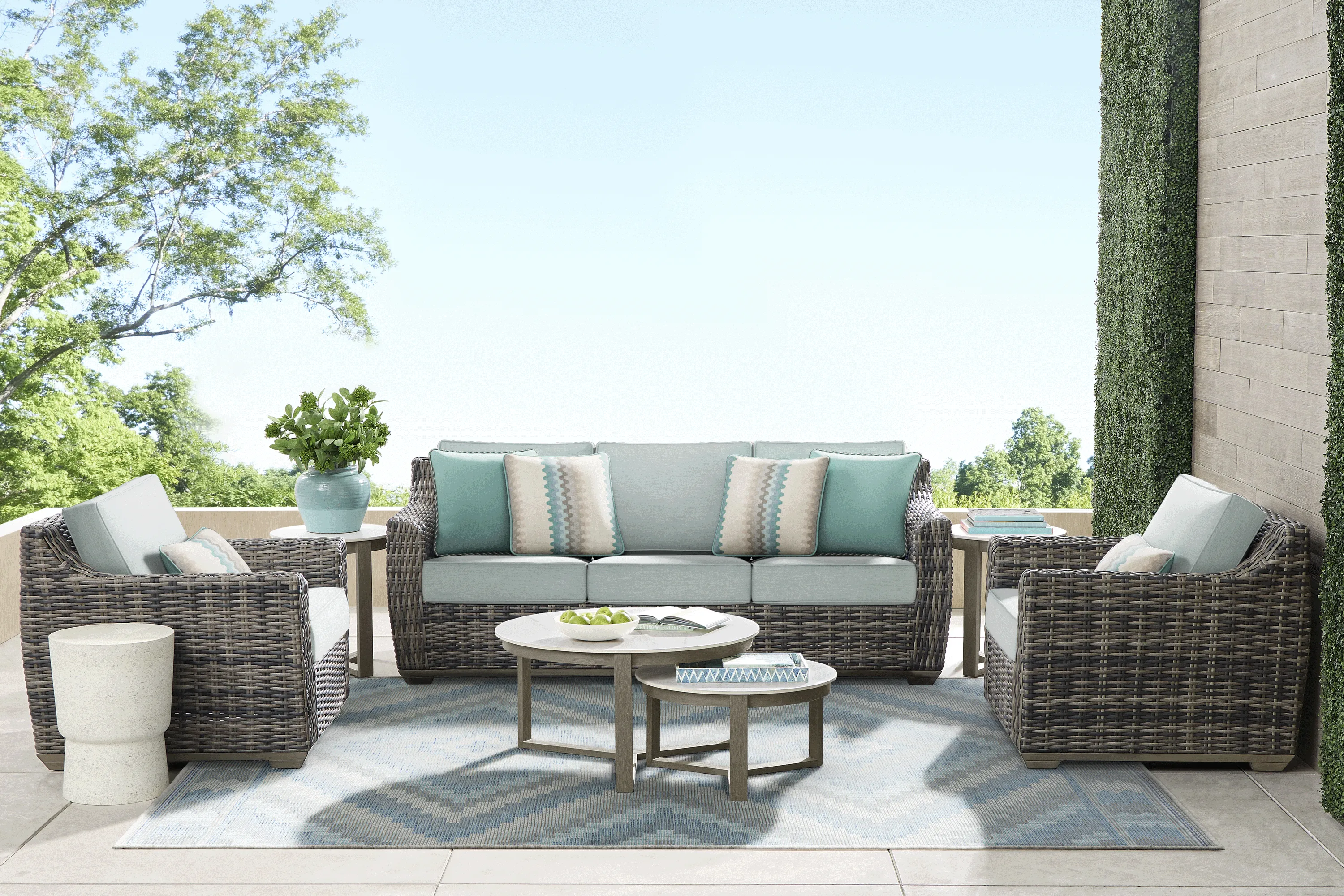 Montecello Gray 4 Pc Outdoor Seating Set with Mist Cushions - Thumbnail - Image 1