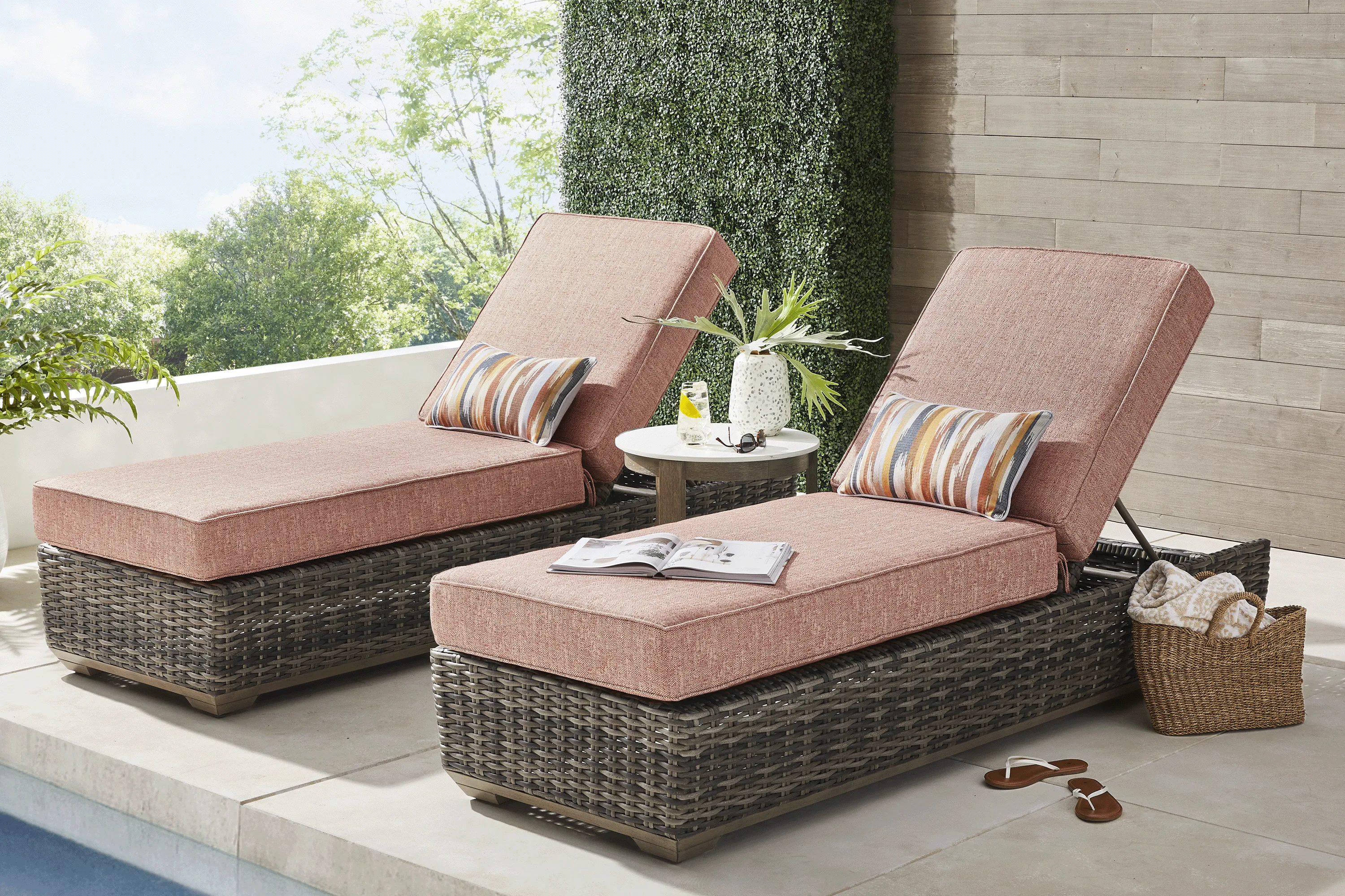 Montecello Gray Outdoor Chaise with Terracotta Cushions, Set of 2 - Thumbnail - Image 2