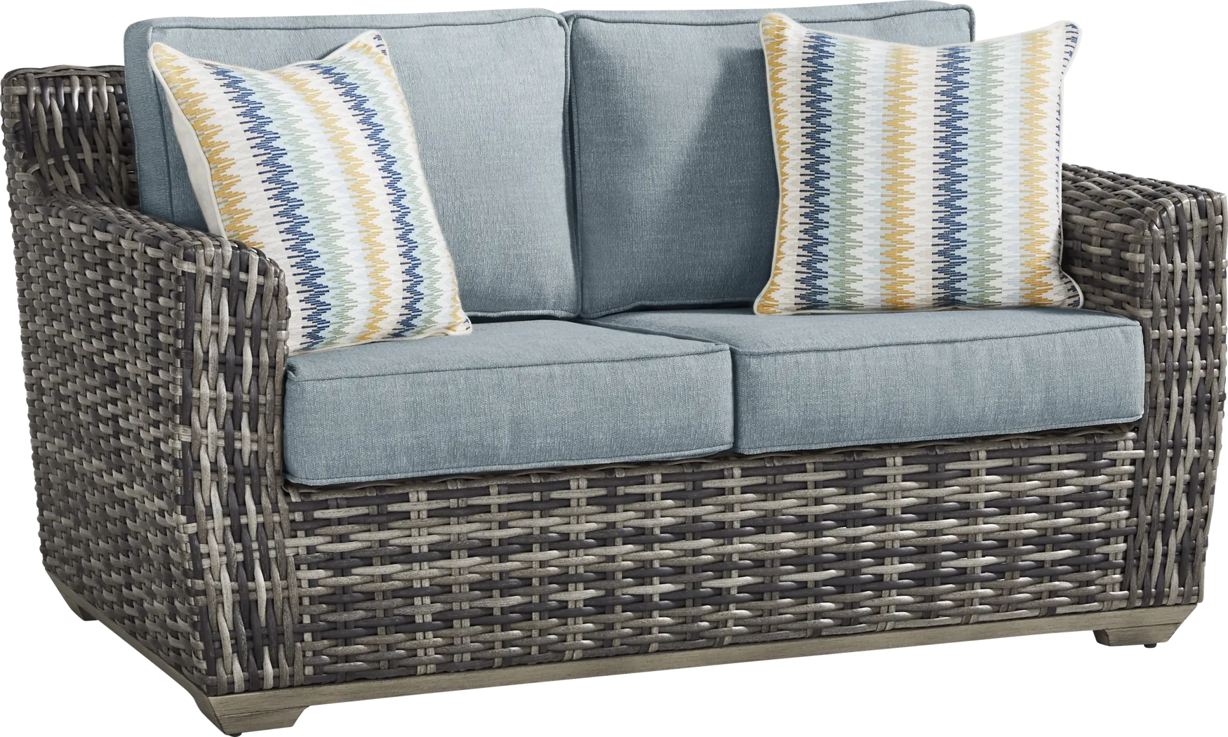 Montecello Gray Outdoor Loveseat with Azure Cushions - Thumbnail - Image 2