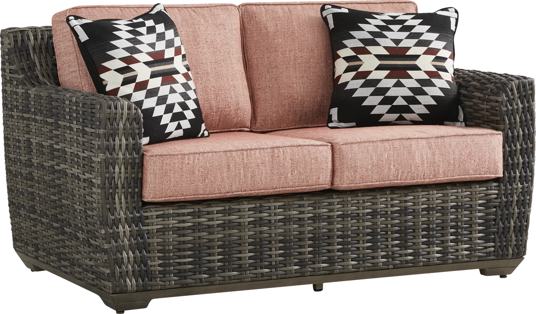 Montecello Gray Outdoor Loveseat with Terracotta Cushions - Thumbnail - Image 2