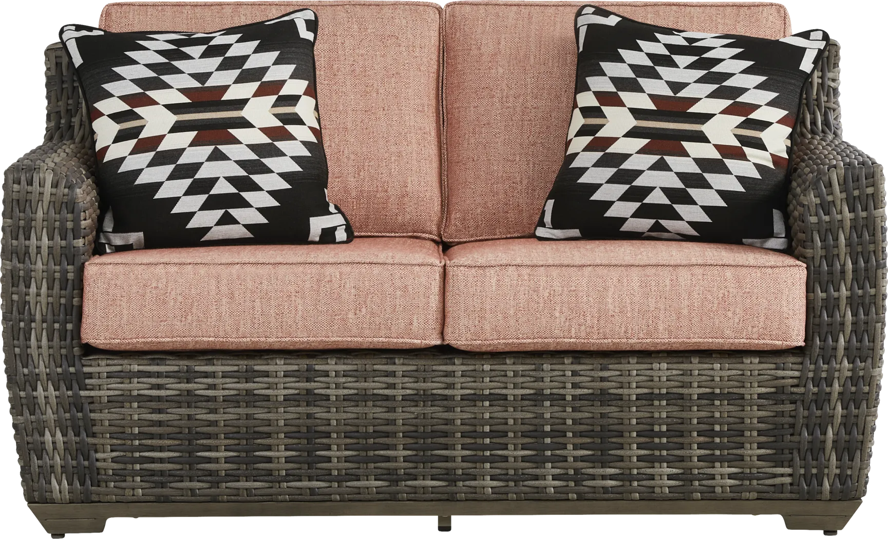 Montecello Gray Outdoor Loveseat with Terracotta Cushions - Thumbnail - Image 1