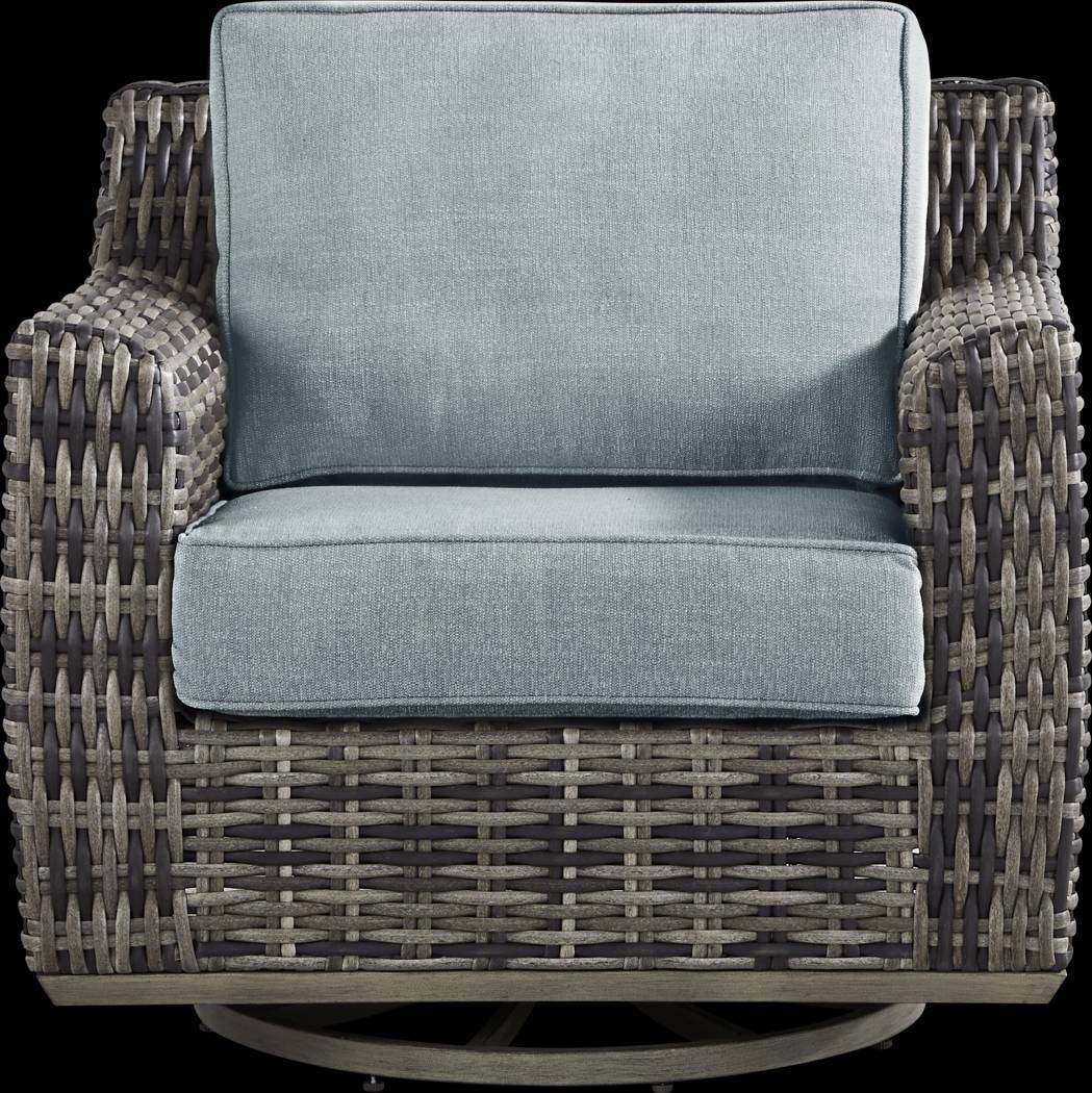 Montecello Gray 5 Pc Outdoor Swivel Chat Set with Azure Cushions - Thumbnail - Image 3