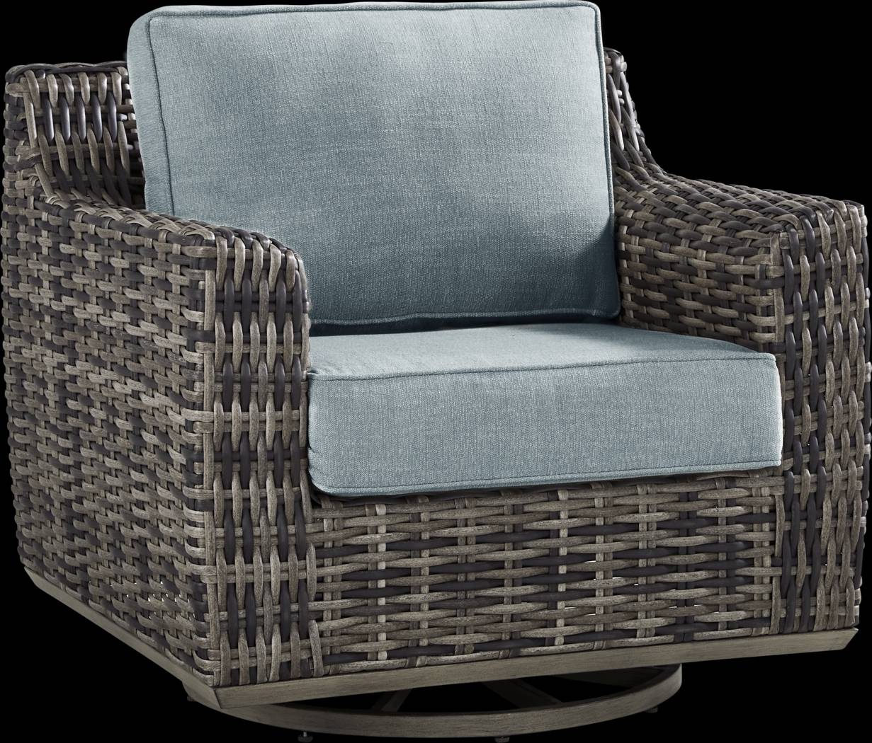 Montecello Gray 5 Pc Outdoor Swivel Chat Set with Azure Cushions - Thumbnail - Image 2