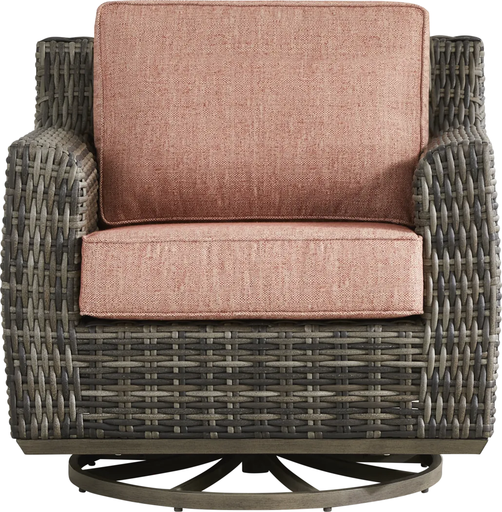 Montecello Gray Outdoor Swivel Club Chair with Terracotta Cushions - Thumbnail - Image 2