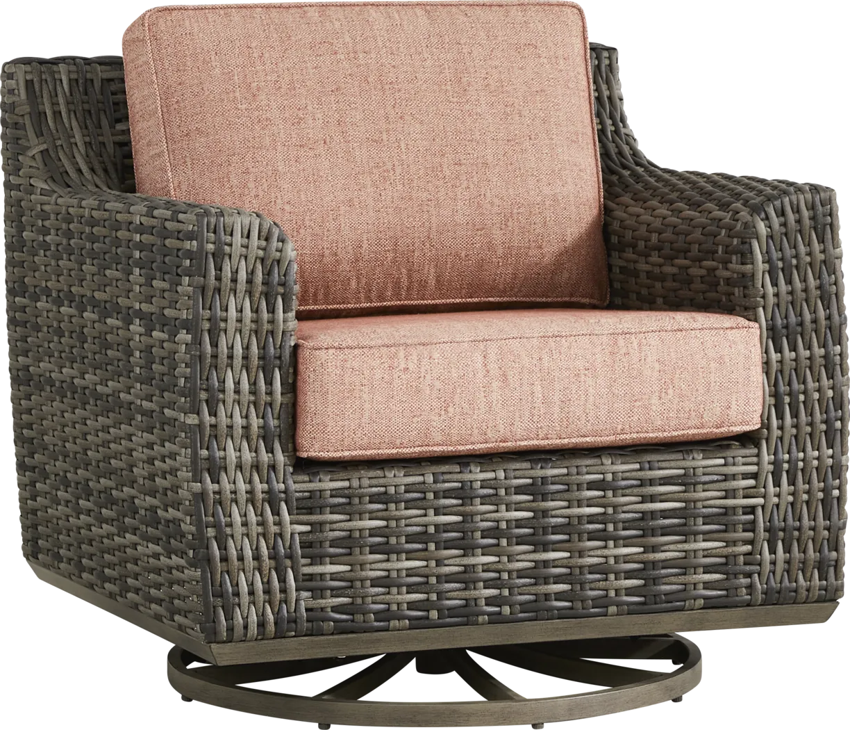 Montecello Gray Outdoor Swivel Club Chair with Terracotta Cushions - Thumbnail - Image 1