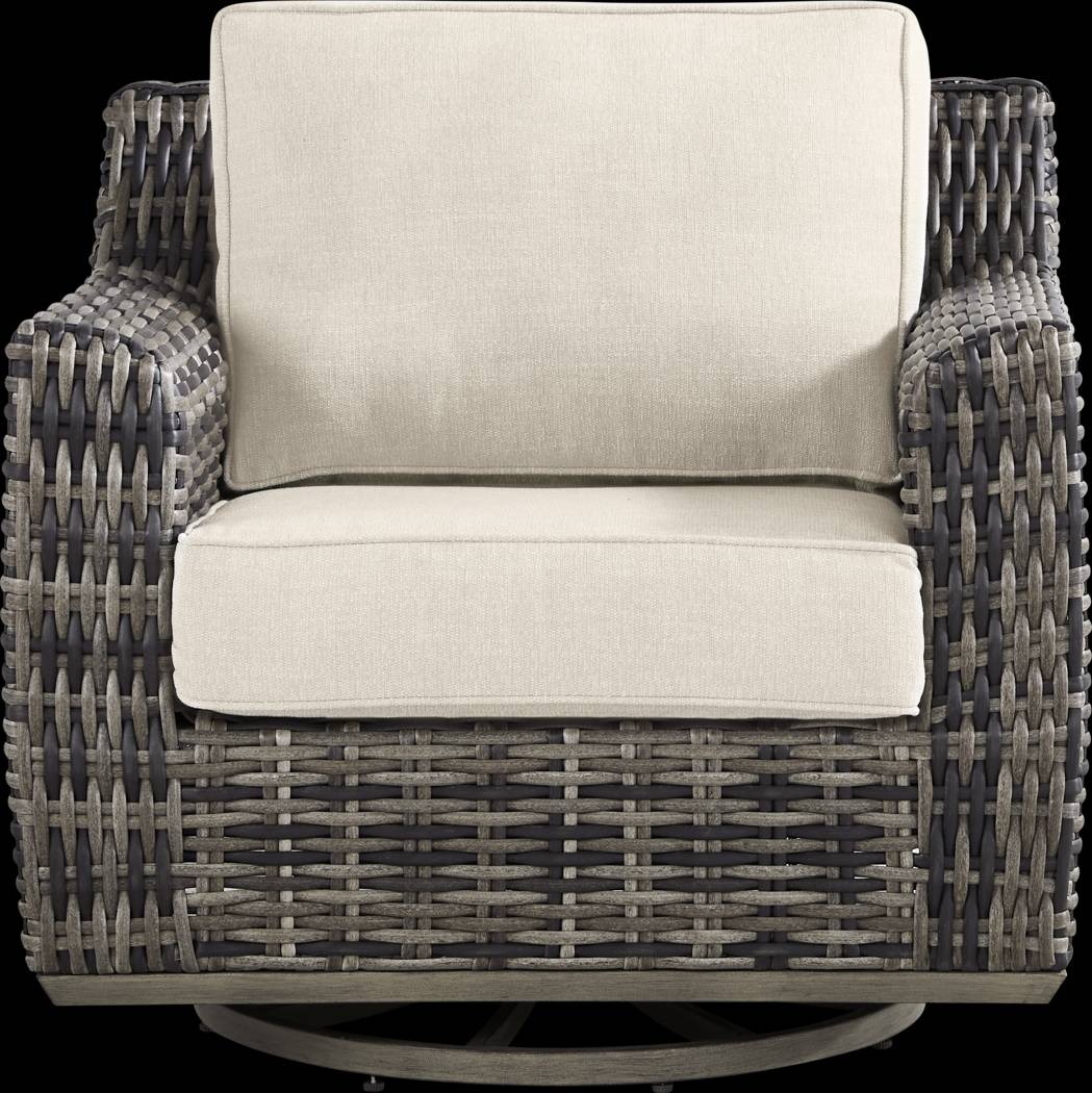 Montecello Gray 5 Pc Outdoor Swivel Chat Set with Twine Cushions - Thumbnail - Image 3