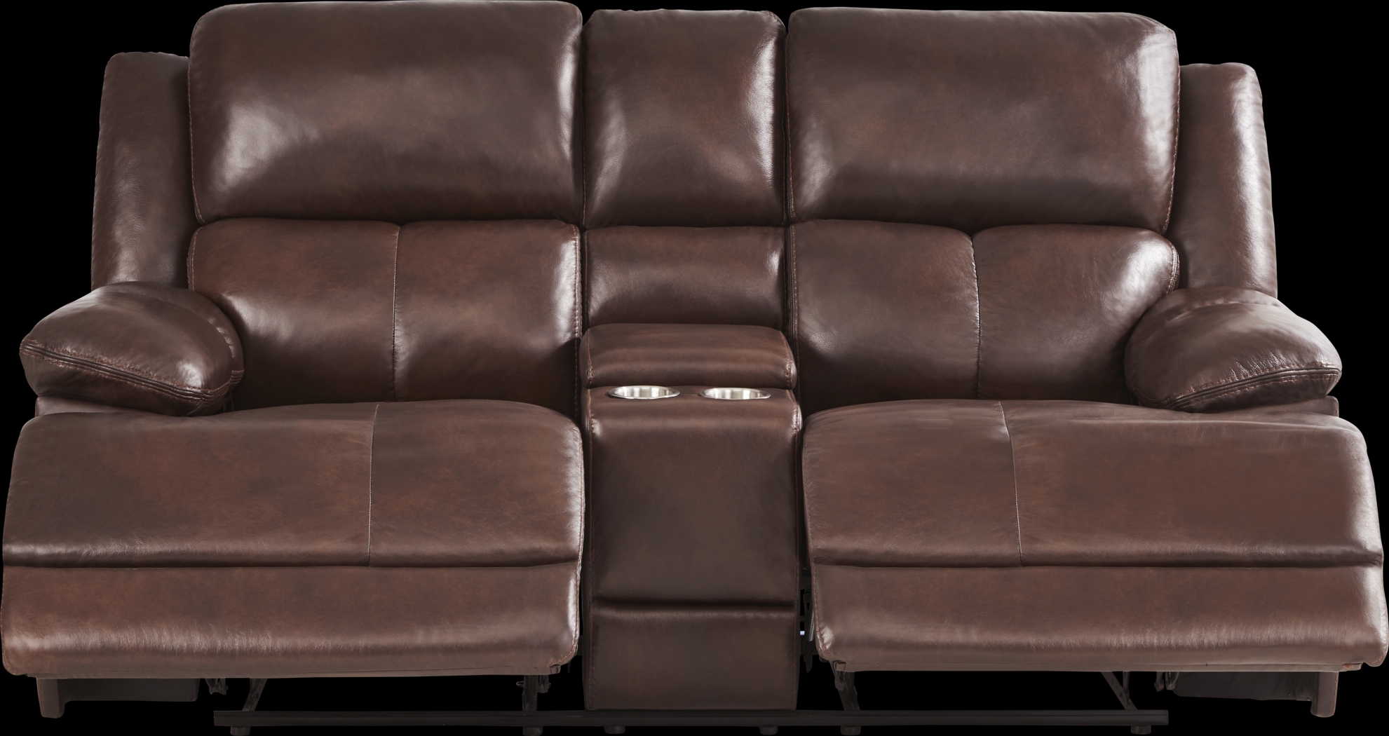 Montefano Brown Leather Reclining Console Loveseat - Thumbnail - Image 2