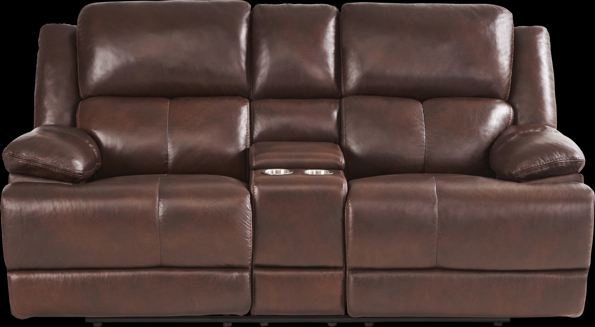 Montefano Brown Leather Reclining Console Loveseat - Thumbnail - Image 1