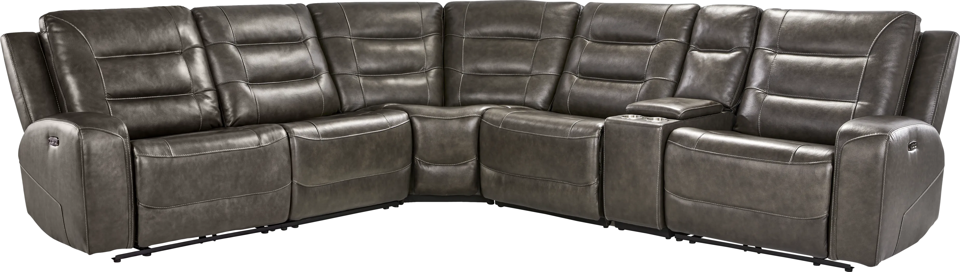 Montero Charcoal Leather 6 Pc Dual Power Reclining Sectional - Image 3