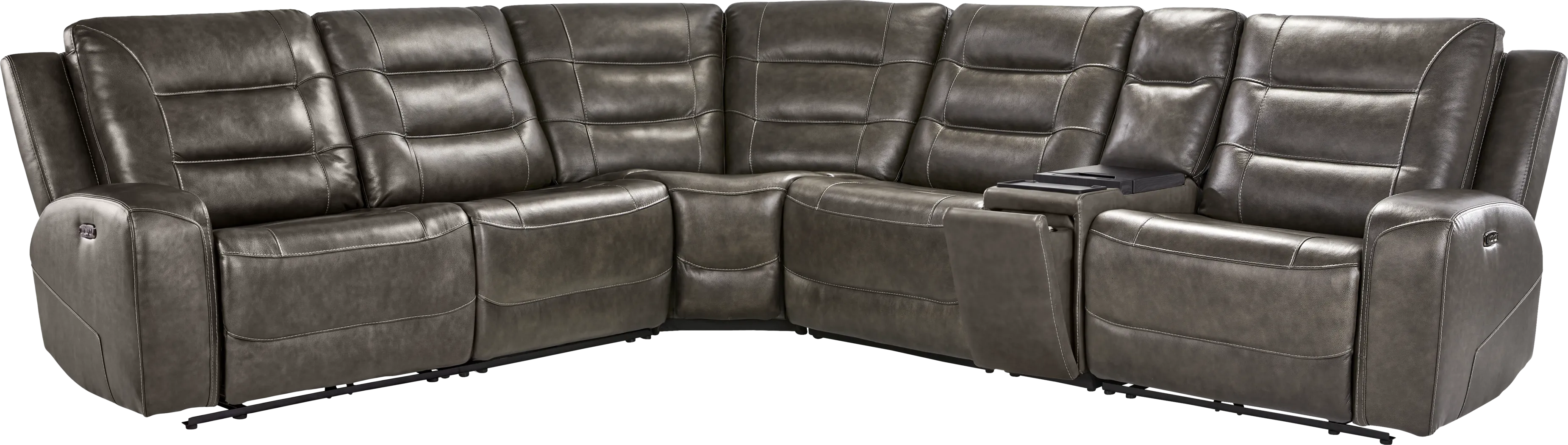 Montero Charcoal Leather 6 Pc Dual Power Reclining Sectional - Image 3