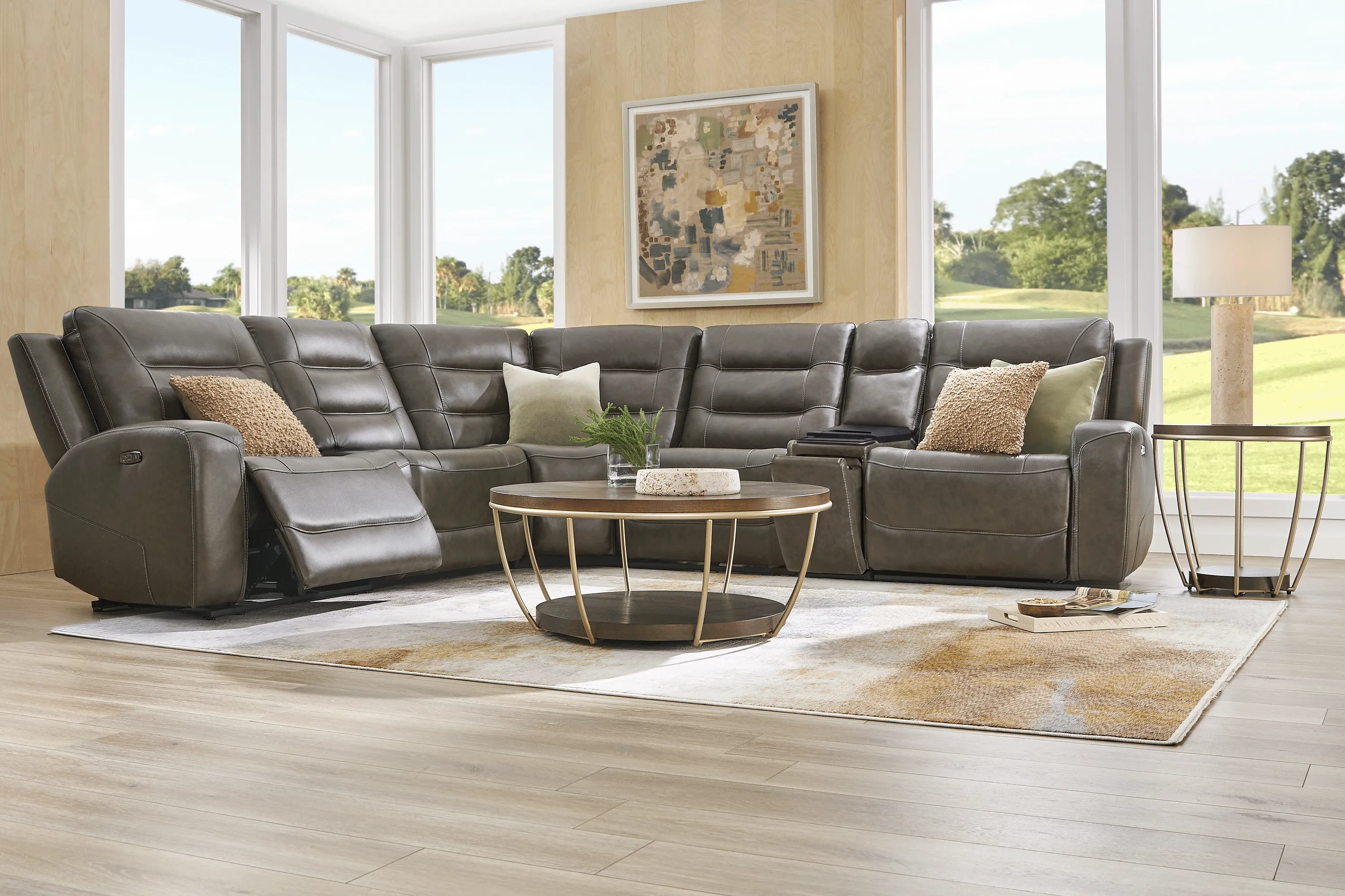 Montero Charcoal Leather 6 Pc Dual Power Reclining Sectional - Image 1