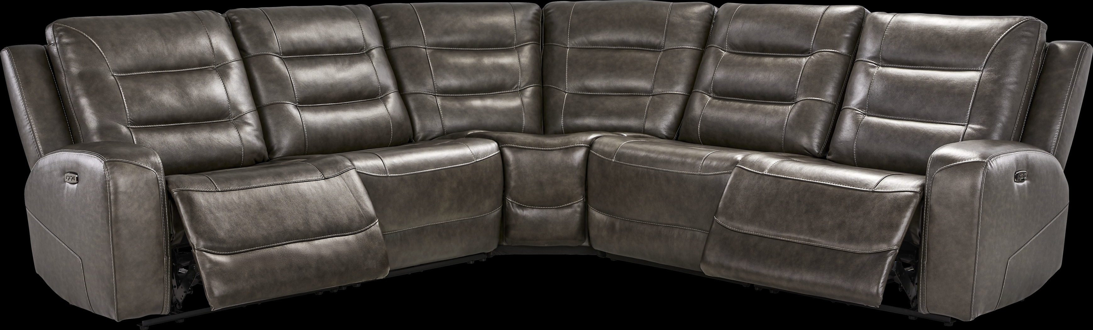 Montero Charcoal Leather 5 Pc Dual Power Reclining Sectional - Thumbnail - Image 1