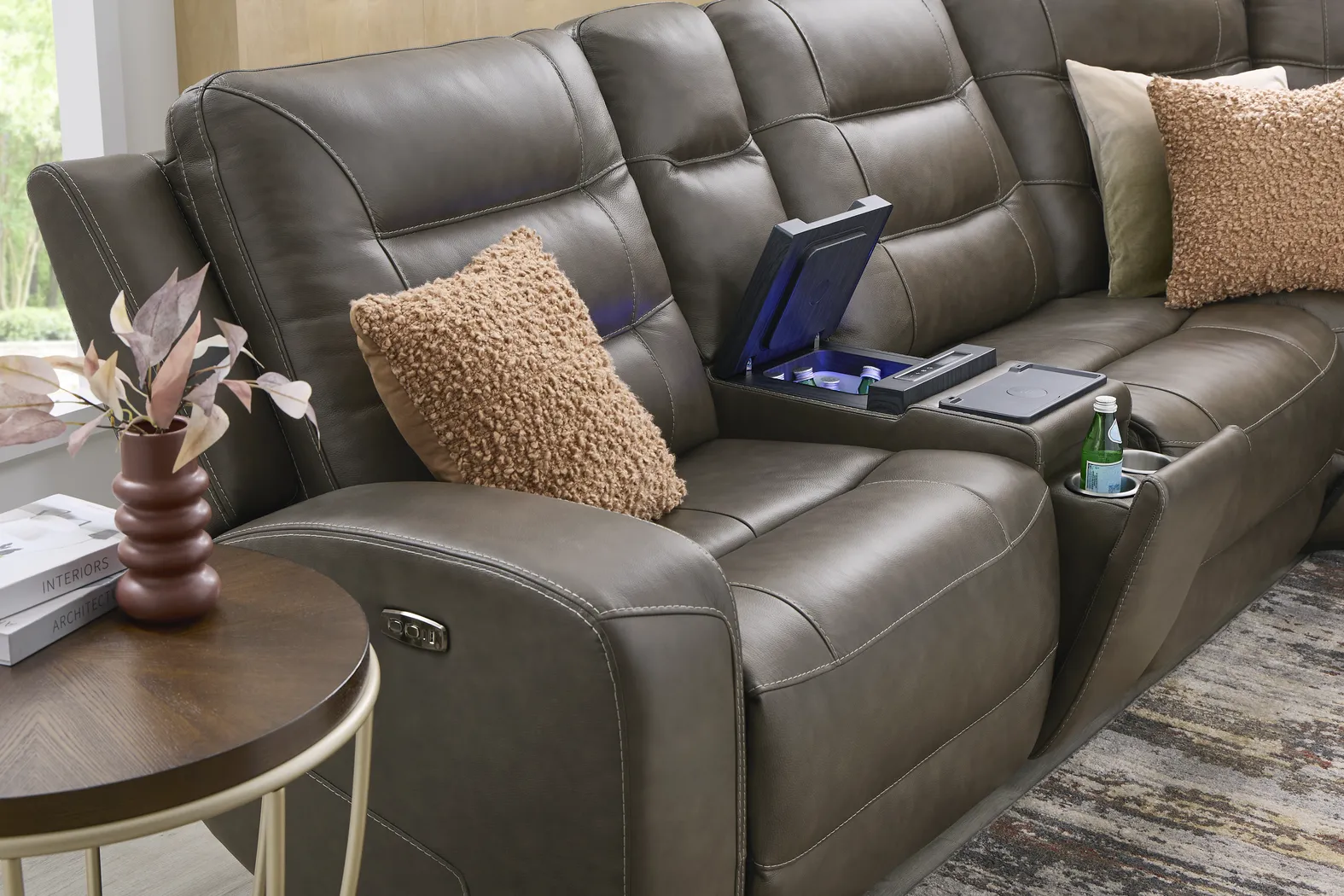 Montero Charcoal Leather 6 Pc Dual Power Reclining Sectional - Image 8