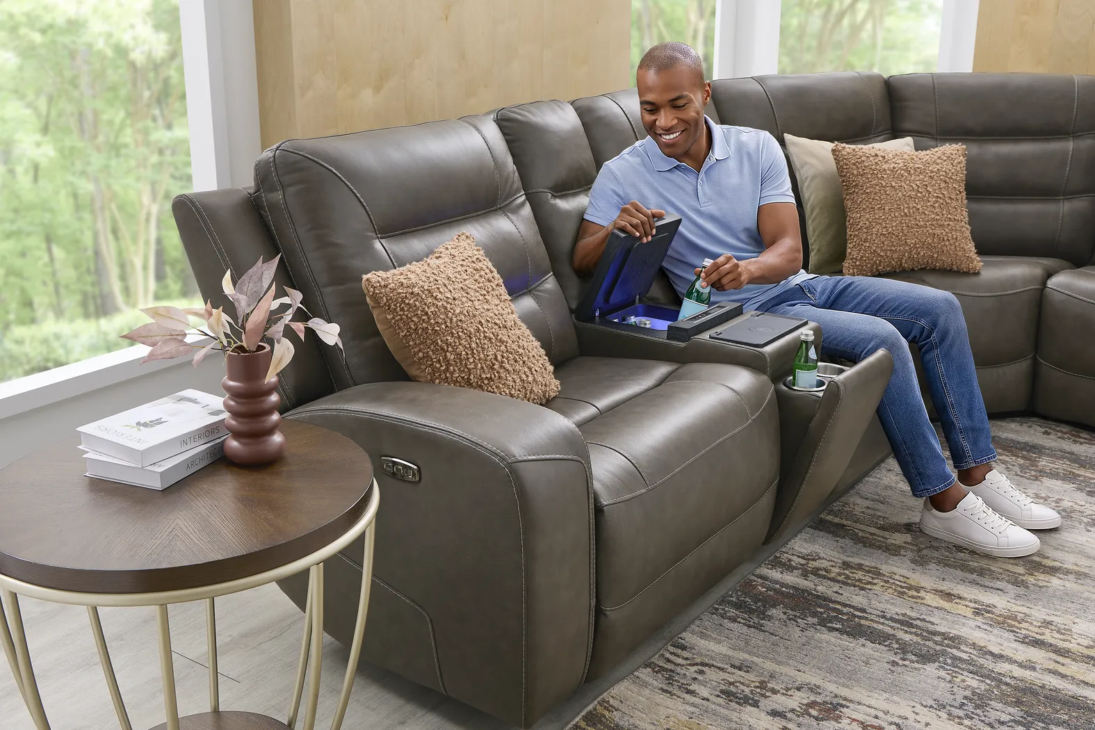 Montero Charcoal Leather 6 Pc Dual Power Reclining Sectional - Image 5