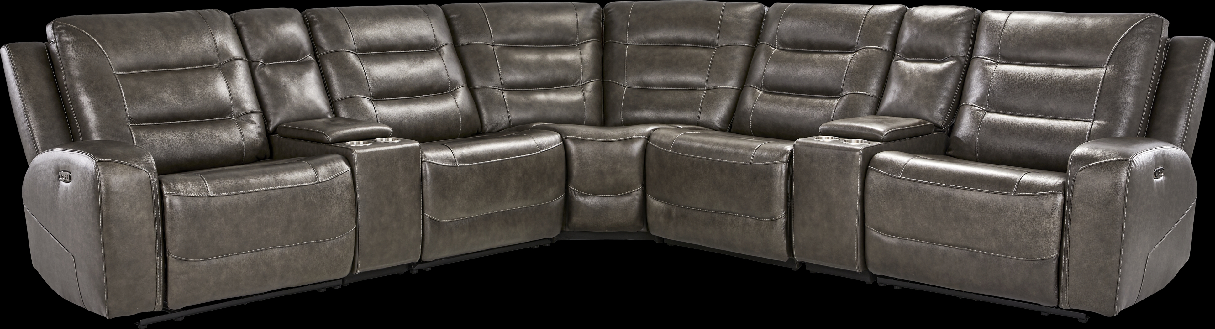 Montero Charcoal Leather 7 Pc Dual Power Reclining Sectional - Thumbnail - Image 3