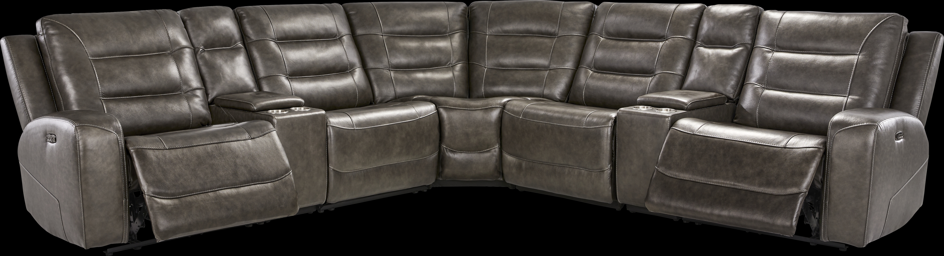 Montero Charcoal Leather 7 Pc Dual Power Reclining Sectional - Thumbnail - Image 1