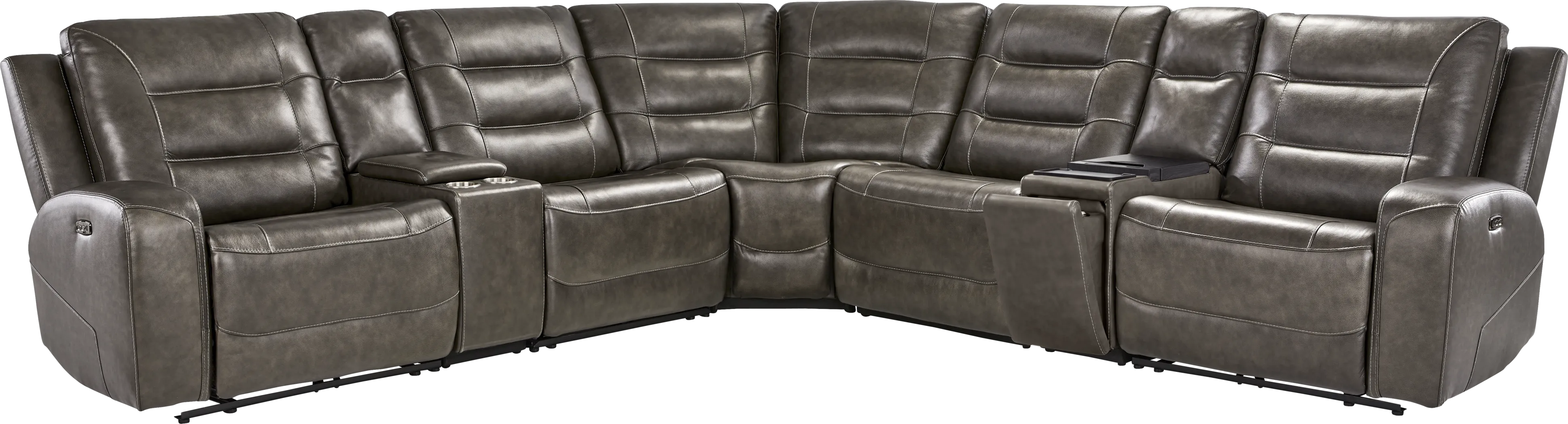 Montero Charcoal Leather 7 Pc Dual Power Reclining Sectional - Thumbnail - Image 3