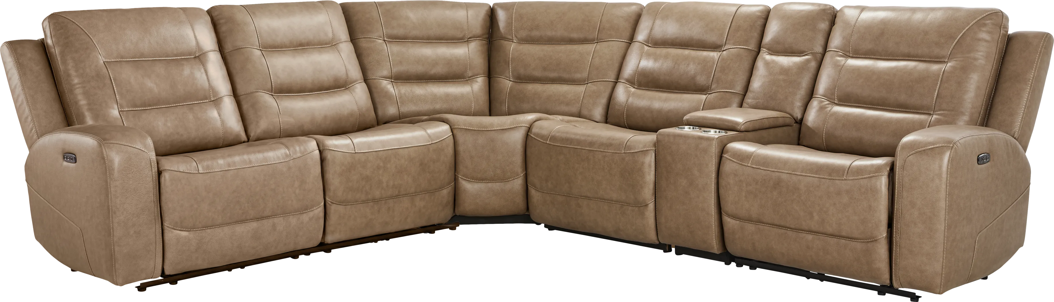 Montero Sand Leather 6 Pc Dual Power Reclining Sectional - Image 3